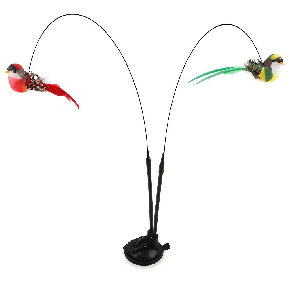 Interactive Cat Teaser Wand Set with Realistic Birds - Handfree Long Pole & Double Rod