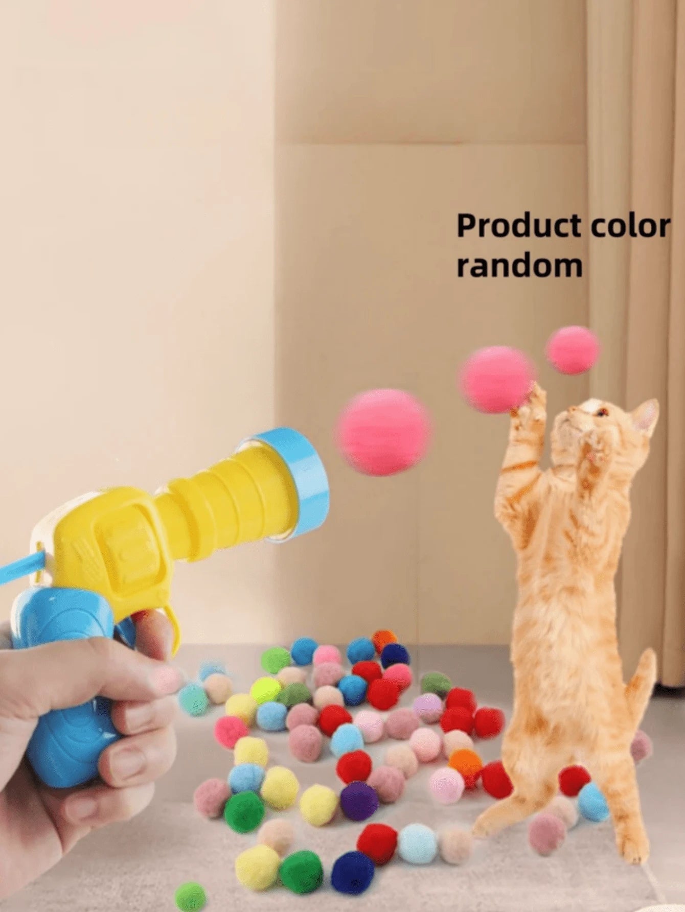 Plush Cat Interactive Toys And Random Color Plush Balls