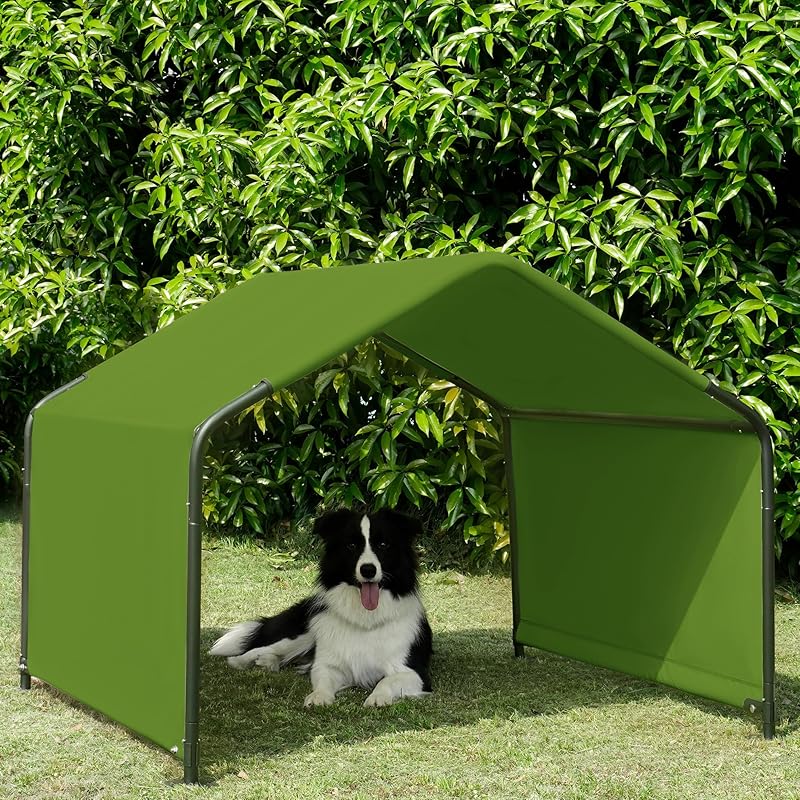 Dog Shade Shelter Outdoor Deep Grey Tent for Large Medium Dogs, 4'x4'x3' Outside Sun Rain Canopy Pet House for Cats Pigs Livestock with Waterproof Roof Ground Nails