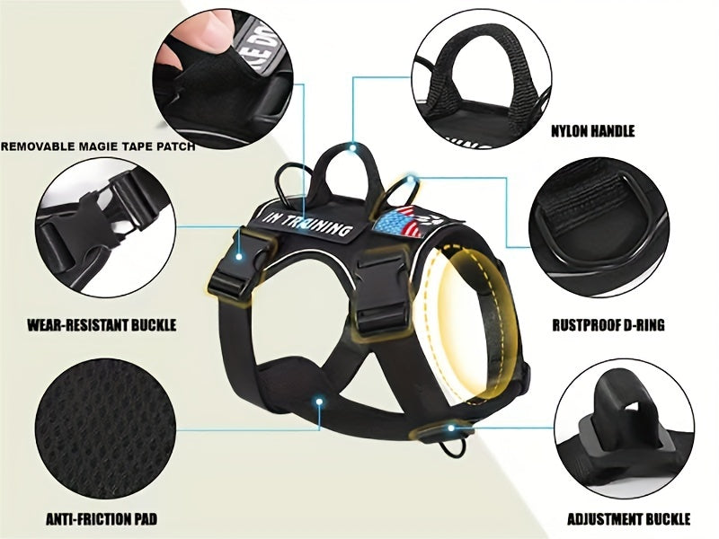 Service Dog Harness, Reflective Dog Vest Harness with 5pcs Patches, Adjustable Soft Oxford Pet Harness, Inner Layer Mesh