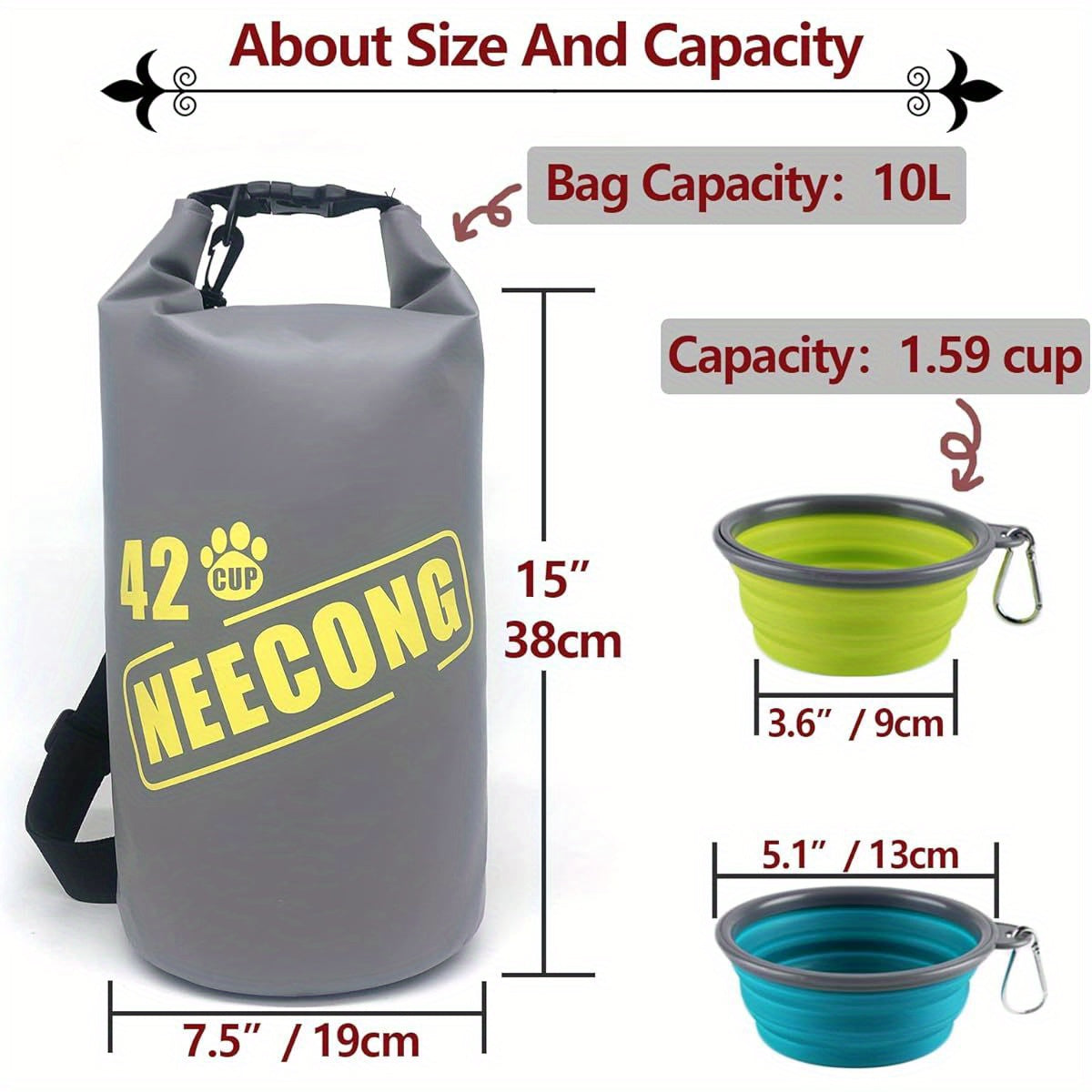 42-Cup Collapsible Dog Food Travel Bag with 2.64gal Dry Food Storage System