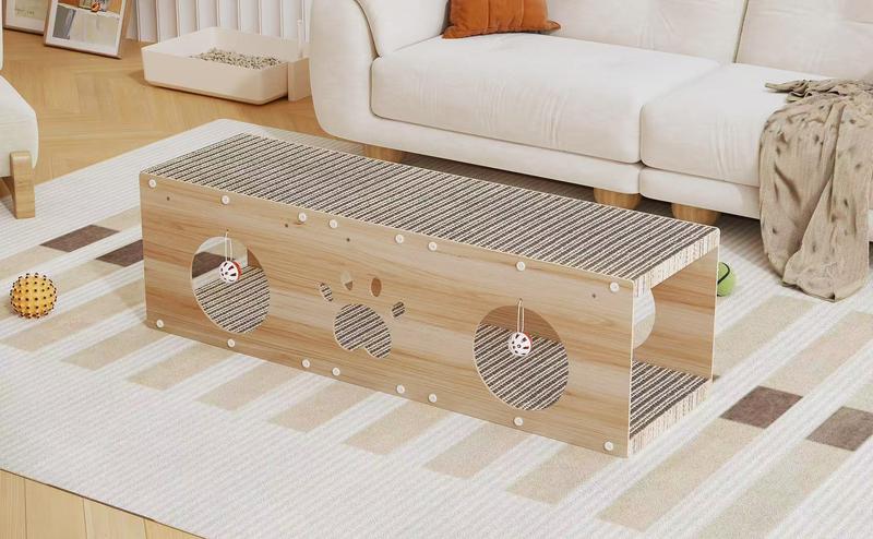 Large Wooden Cat House & Scratcher with Ball Toy  2-in-1 Pet Furniture