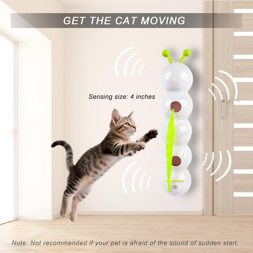 Smart Motion Cat Toy, Automatic Interactive Cat Toy, USB Rechargeable with Suction Cup, Wall Mounted for Indoor Cats Jumping, Pouncing (White, 1pc)