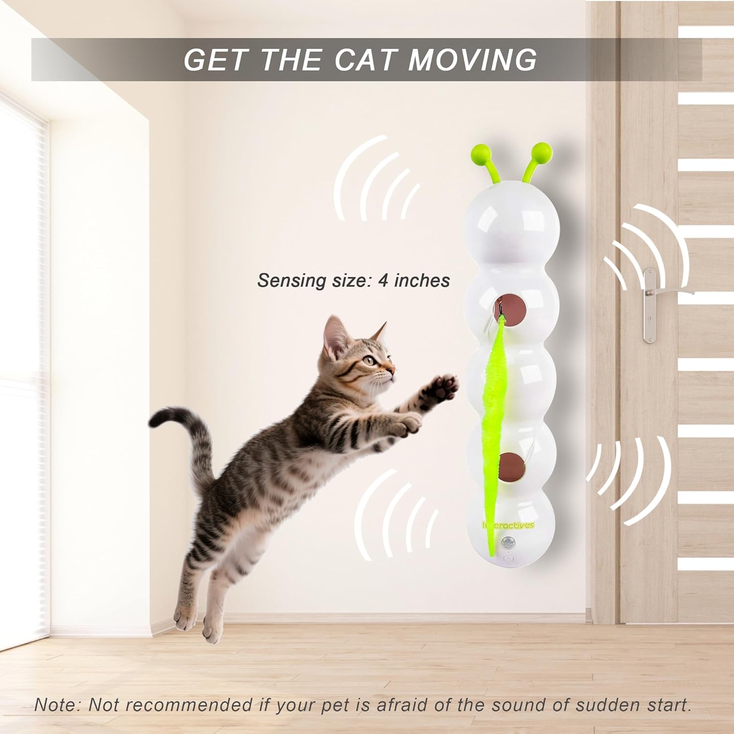 Smart Motion Cat Toy, Automatic Interactive Cat Toy, USB Rechargeable with Suction Cup, Wall Mounted for Indoor Cats Jumping, Pouncing (White, 1pc)