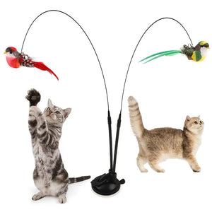 Interactive Cat Teaser Wand Set with Realistic Birds - Handfree Long Pole & Double Rod
