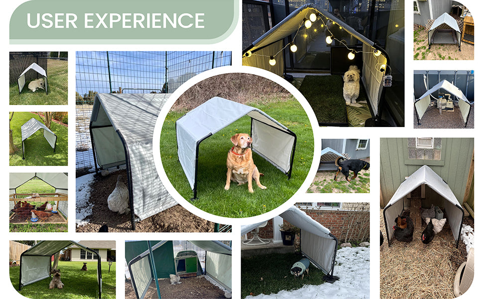 Dog Shade Shelter Outdoor Deep Grey Tent for Large Medium Dogs, 4'x4'x3' Outside Sun Rain Canopy Pet House for Cats Pigs Livestock with Waterproof Roof Ground Nails