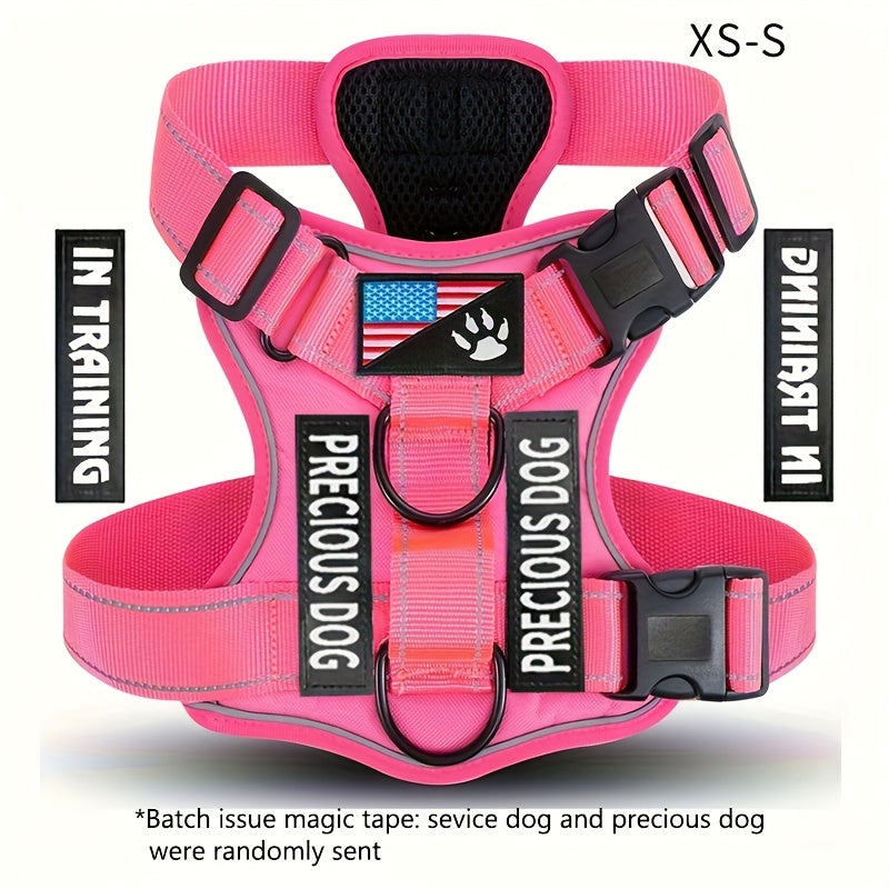 Service Dog Harness, Reflective Dog Vest Harness with 5pcs Patches, Adjustable Soft Oxford Pet Harness, Inner Layer Mesh