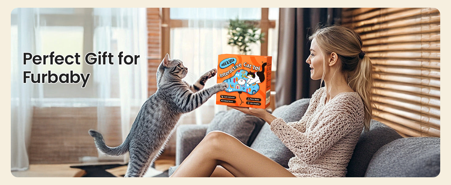 Hide and Seek Interactive Cat Toys Moving Concealed Wand Feather
