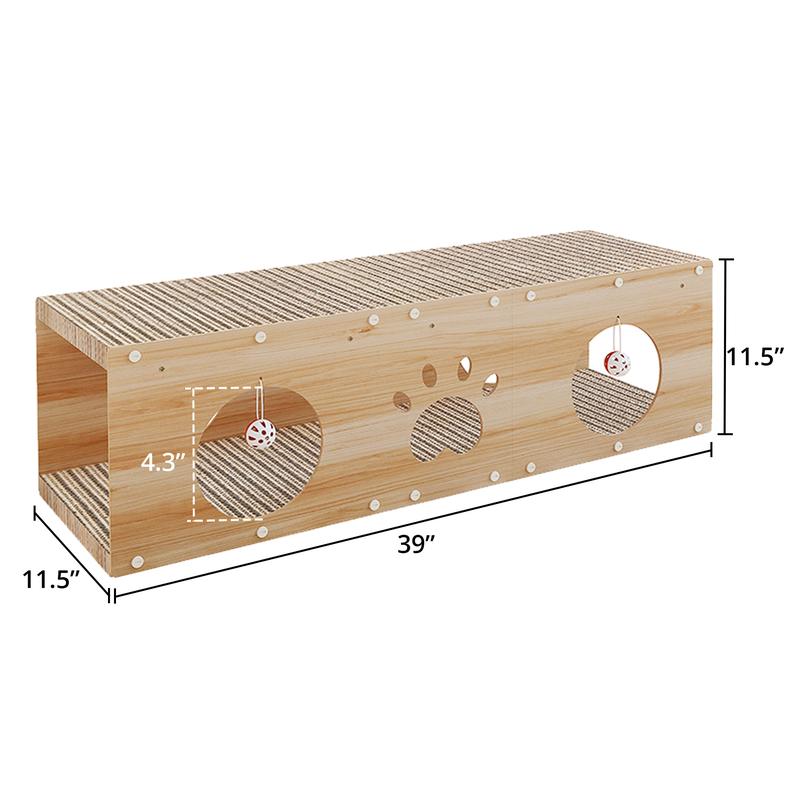 Large Wooden Cat House & Scratcher with Ball Toy  2-in-1 Pet Furniture
