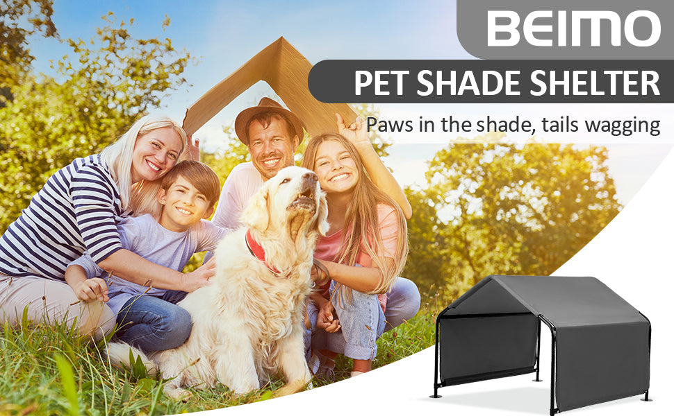 Dog Shade Shelter Outdoor Deep Grey Tent for Large Medium Dogs, 4'x4'x3' Outside Sun Rain Canopy Pet House for Cats Pigs Livestock with Waterproof Roof Ground Nails