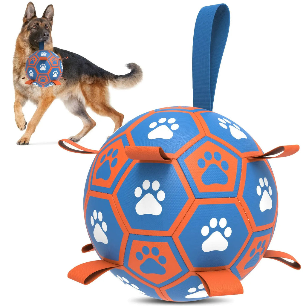 Durable Rubber Dog Soccer Ball with Straps | Interactive Tug