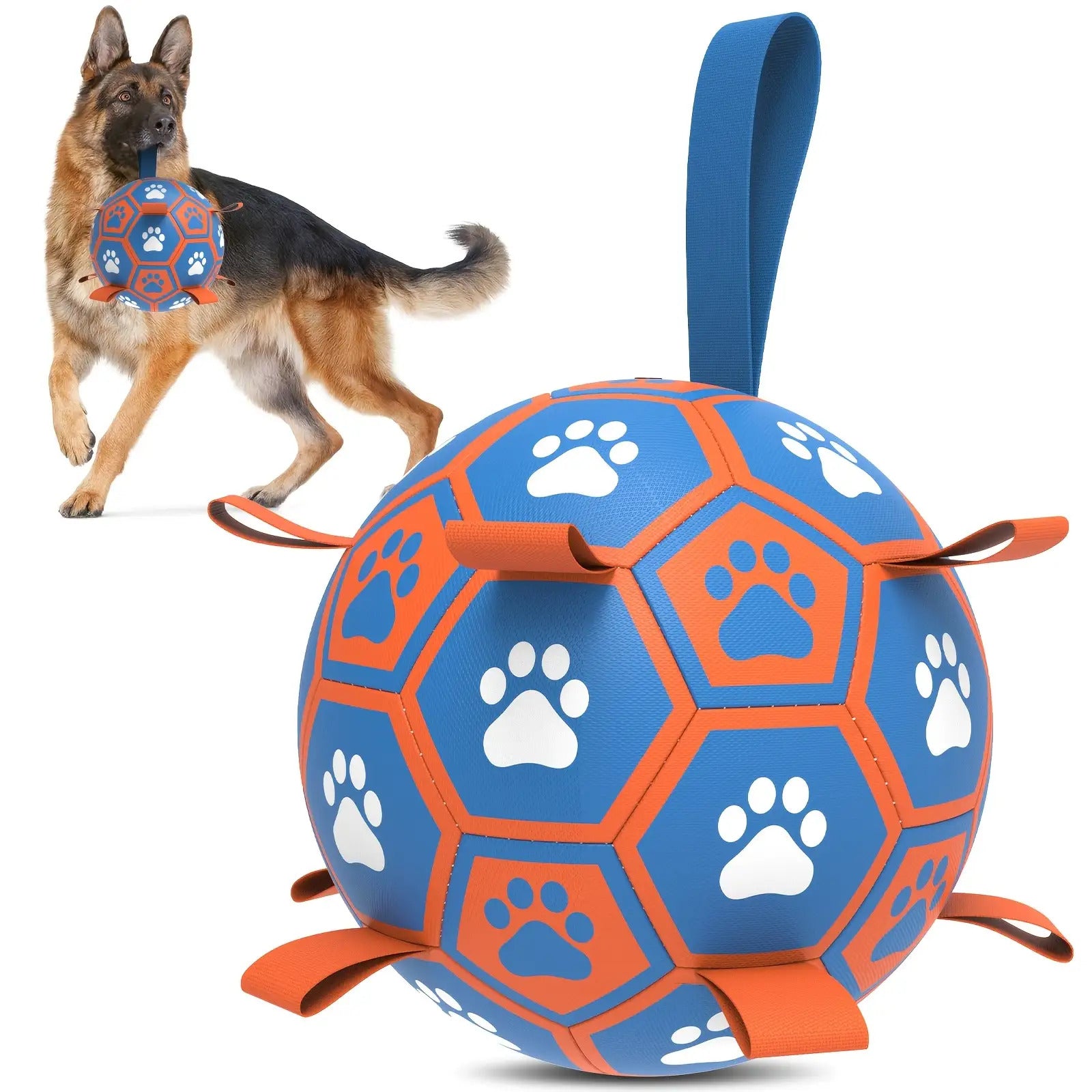 Durable Rubber Dog Soccer Ball with Straps | Interactive Tug
