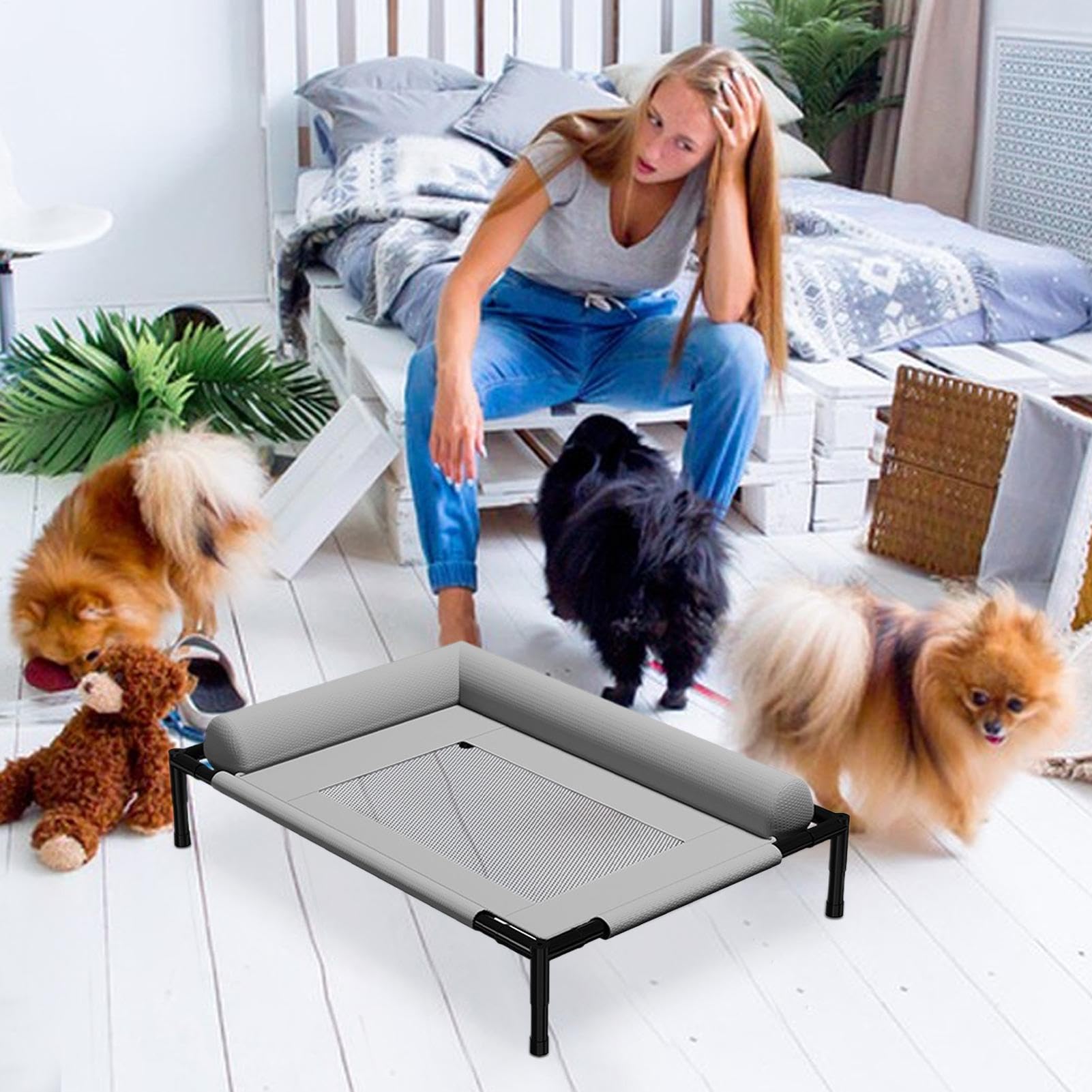 Elevated Pet Cushion All-Season Raised Dog Bed with Ventilated Mesh Base