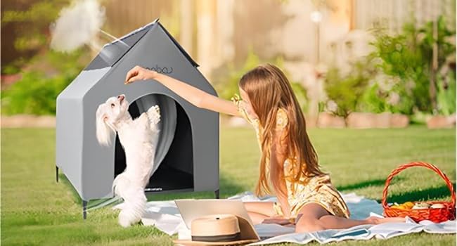 Large Dog House, Weatherproof PVC, Textilene Dog Bed, Easy Clean