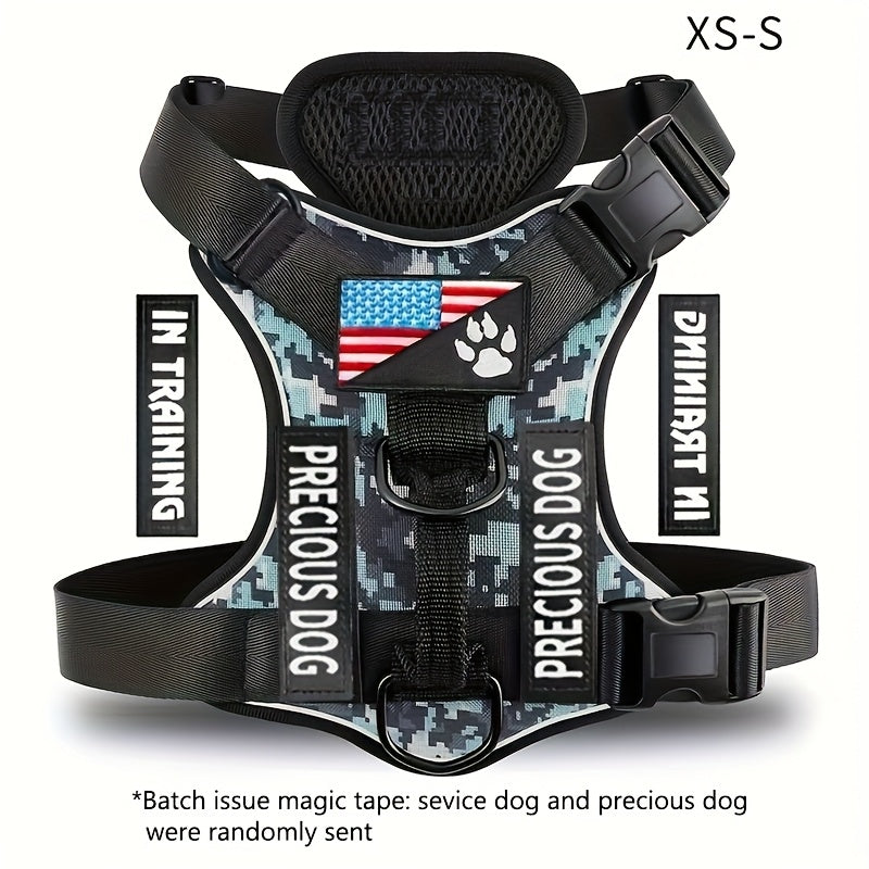 Service Dog Harness, Reflective Dog Vest Harness with 5pcs Patches, Adjustable Soft Oxford Pet Harness, Inner Layer Mesh