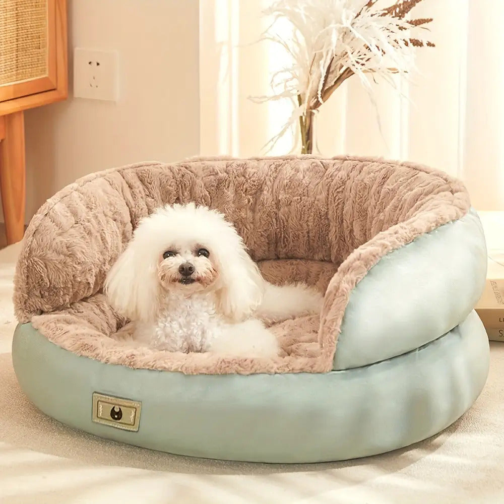 [24lbs Plush Dog Bed] Soft Plush Round Dog Bed with Non-Slip Bottom