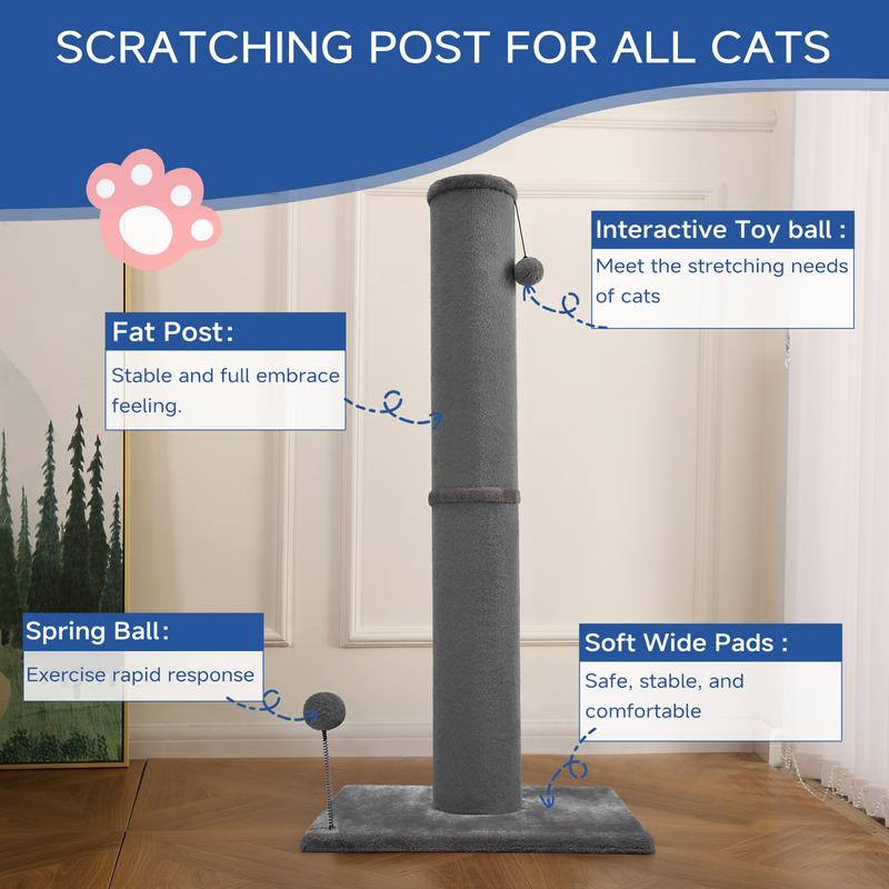 Tall Cat Scratching Post for Indoor Cats Gray Large