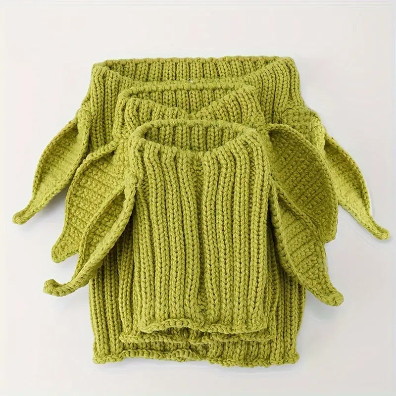 Green Elf Windproof Knitted Dog Hat & Ear Muffs
