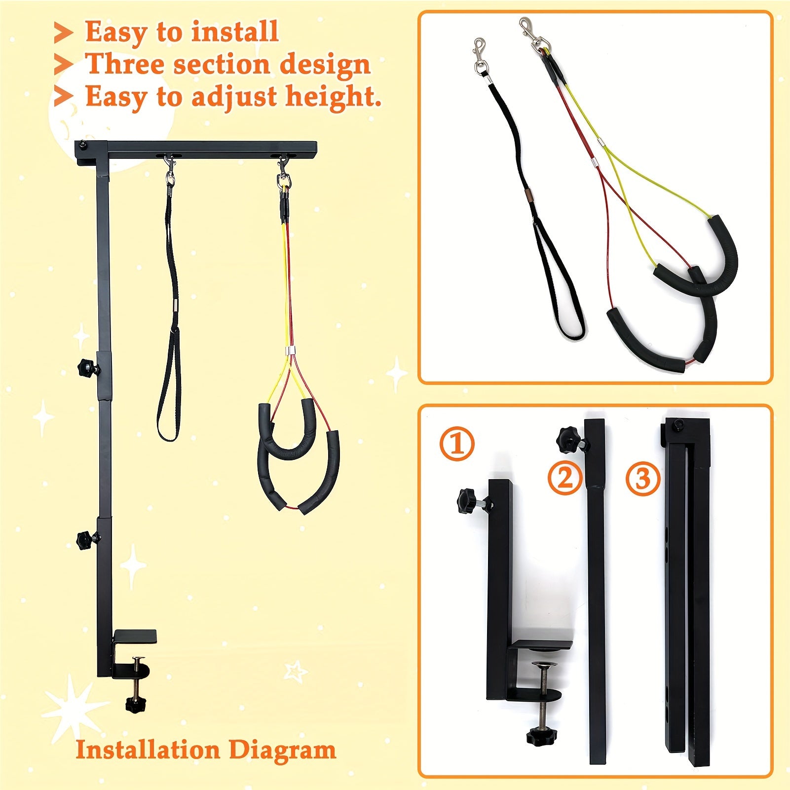 36" Adjustable Dog Grooming Arm - Sturdy Iron Three-Section Design