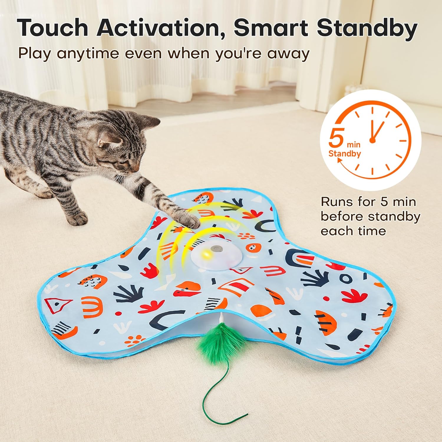 Hide and Seek Interactive Cat Toys Moving Concealed Wand Feather