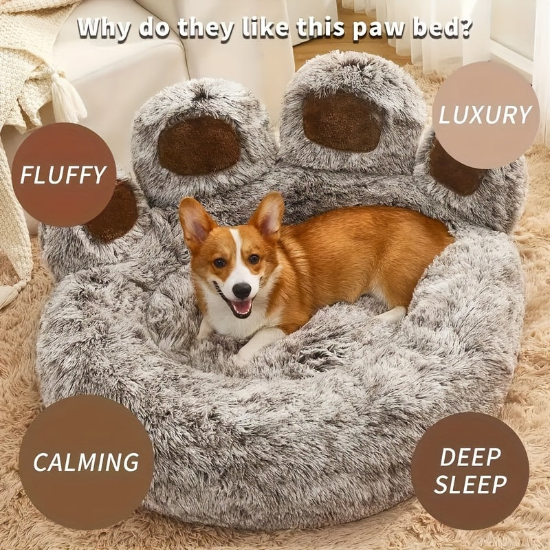 [Cozy | Plush] Soft Faux Fur Cozy Plush Paw-Shaped Pet Bed 