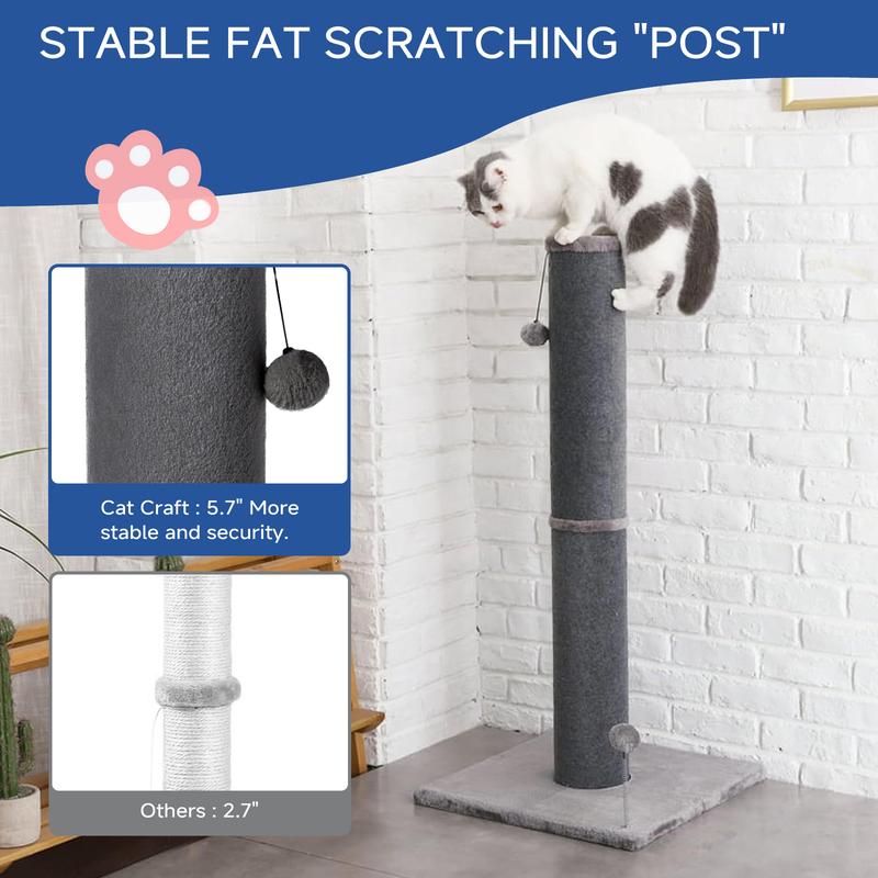 Tall Cat Scratching Post for Indoor Cats Gray Large