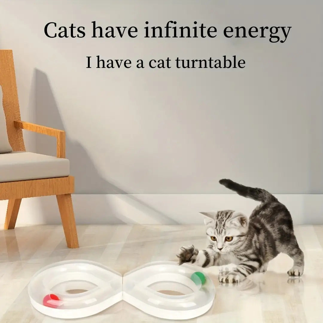 Interactive Cat Turntable Track Toy - Infinity Loop Design with Red Pill-like object