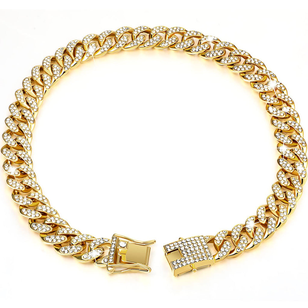 Sparkling Diamondoid Dog Collar: Secure Metal Chain & Buckle for Stylish Walks!