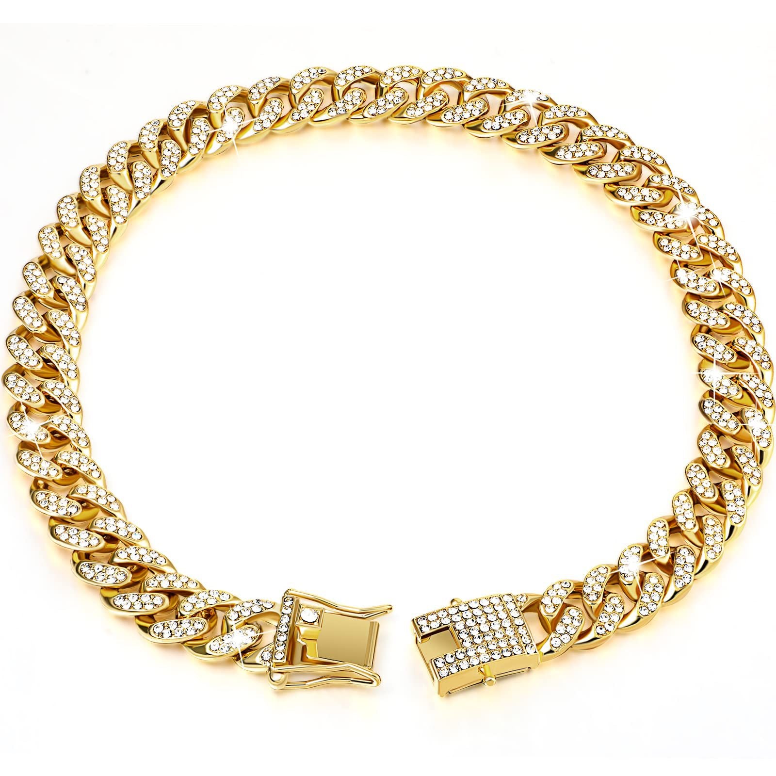 Sparkling Diamondoid Dog Collar: Secure Metal Chain & Buckle for Stylish Walks!