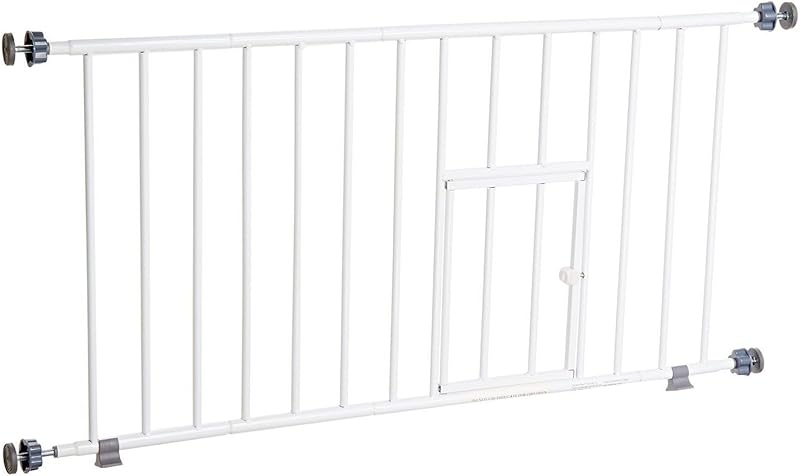 Pet Products Tuffy Metal Expandable Pet Gate, Includes Small Pet Door, 24 x 22-38 Inch, White