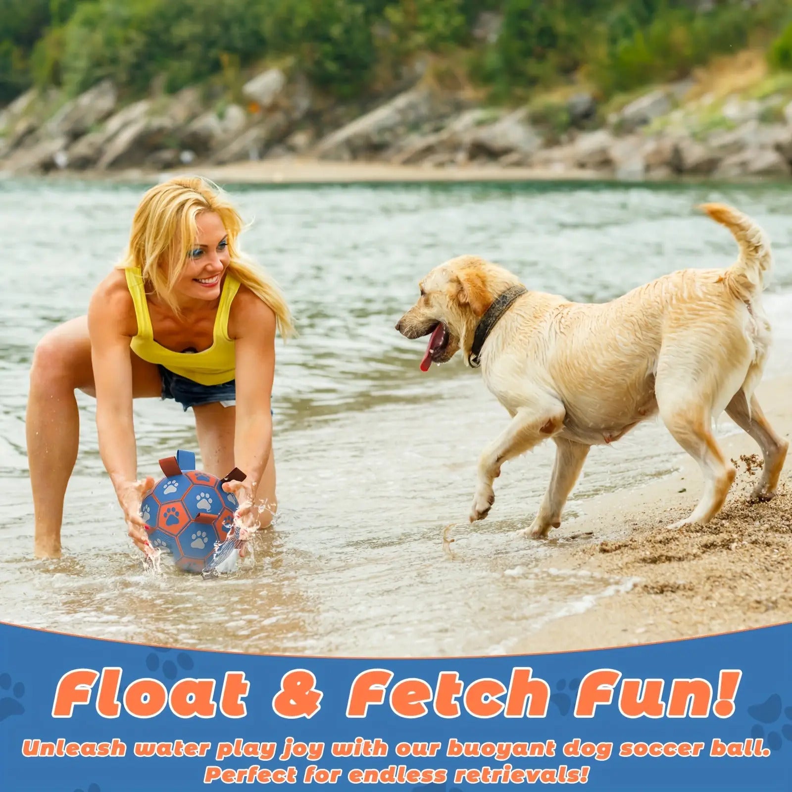 Durable Rubber Dog Soccer Ball with Straps | Interactive Tug