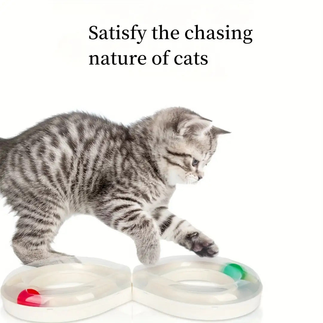 Interactive Cat Turntable Track Toy - Infinity Loop Design with Red Pill-like object