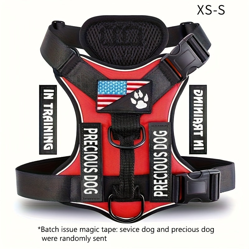 Service Dog Harness, Reflective Dog Vest Harness with 5pcs Patches, Adjustable Soft Oxford Pet Harness, Inner Layer Mesh