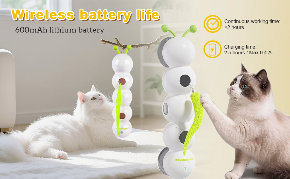 Smart Motion Cat Toy, Automatic Interactive Cat Toy, USB Rechargeable with Suction Cup, Wall Mounted for Indoor Cats Jumping, Pouncing (White, 1pc)