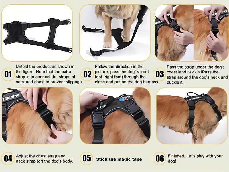 Service Dog Harness, Reflective Dog Vest Harness with 5pcs Patches, Adjustable Soft Oxford Pet Harness, Inner Layer Mesh