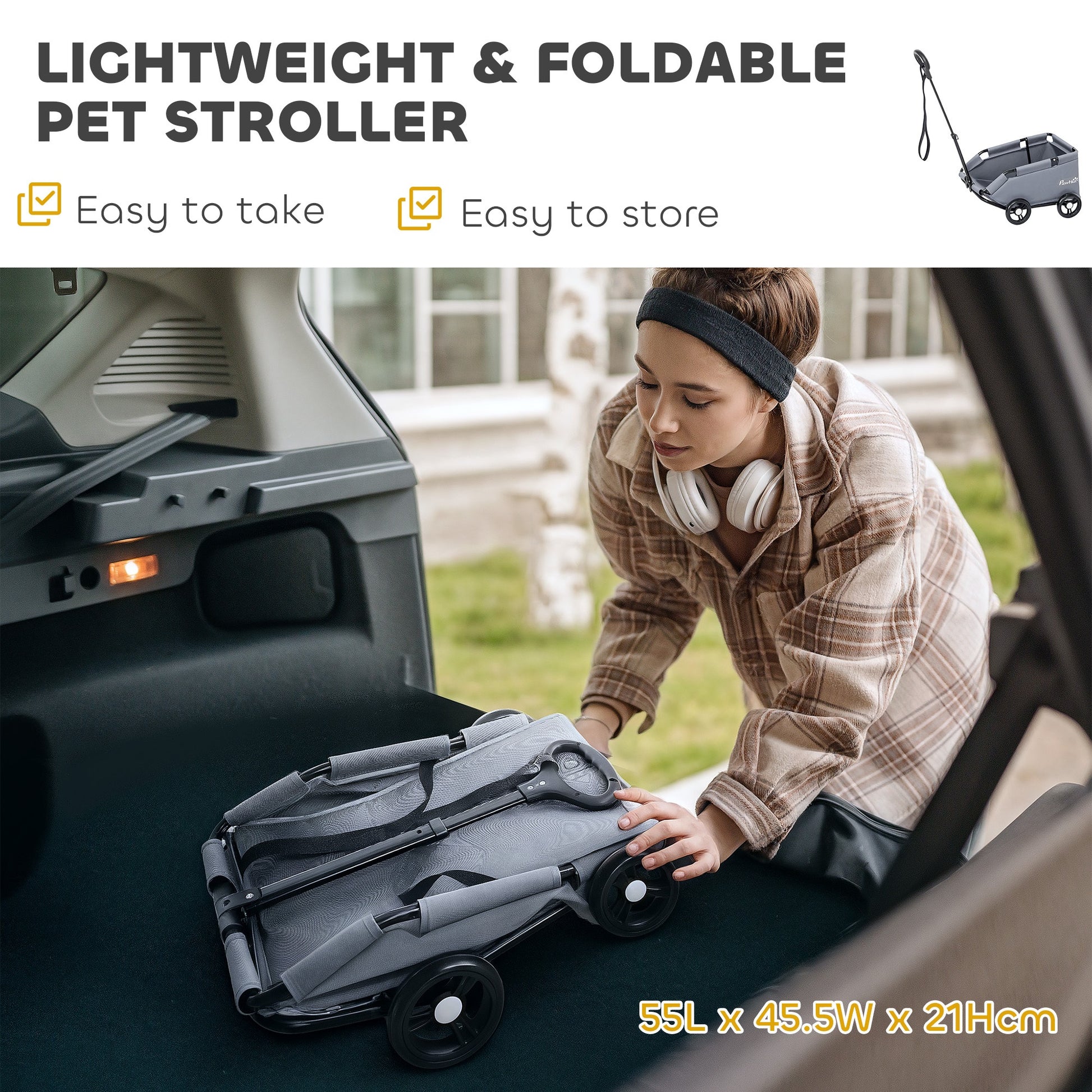 4-Wheel Folding pet stroller with Lightweight Compact Foldable