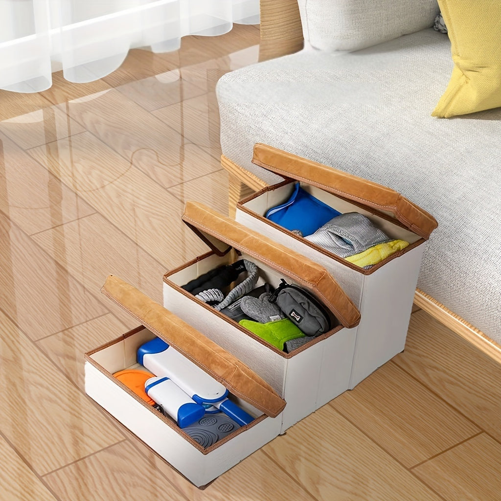 3-Step Foldable Pet Stairs with Storage