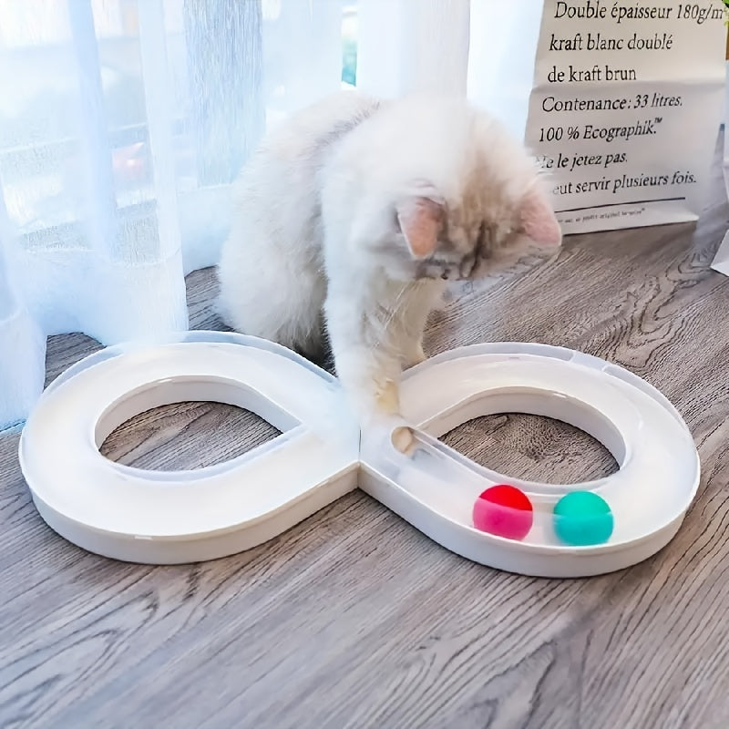 Interactive Cat Turntable Track Toy - Infinity Loop Design with Red Pill-like object