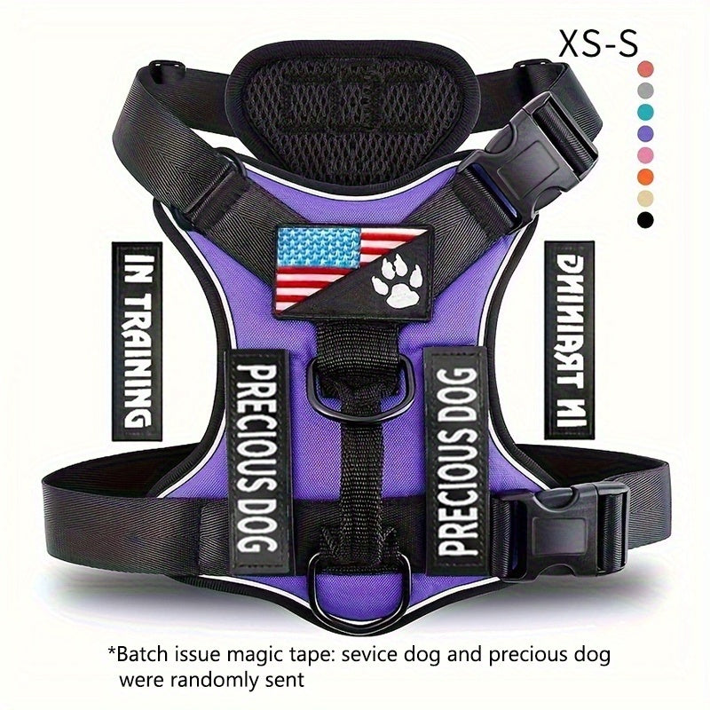 Service Dog Harness, Reflective Dog Vest Harness with 5pcs Patches, Adjustable Soft Oxford Pet Harness, Inner Layer Mesh