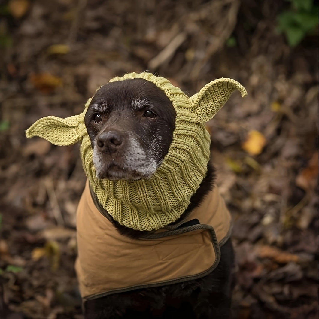Green Elf Windproof Knitted Dog Hat & Ear Muffs