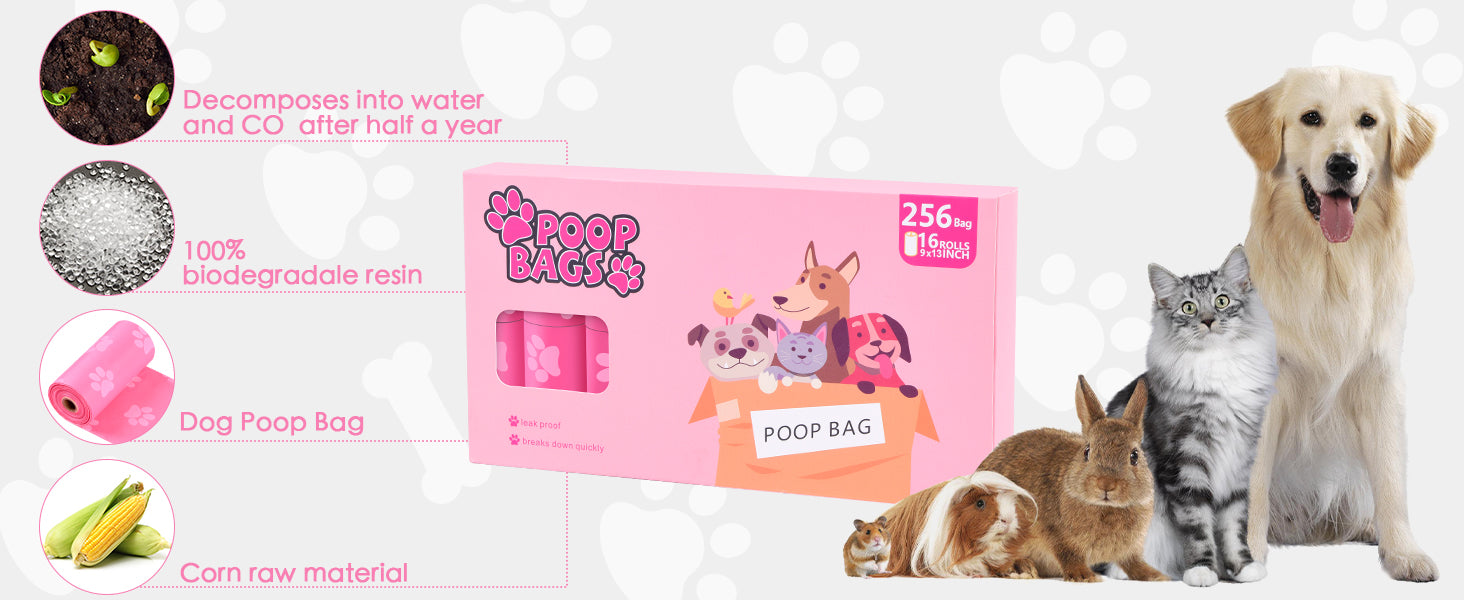 Poop Bags Rolls 256 Count - 9x13 Inches Pink Thickened Leakproof Lavender scent Poo Bags