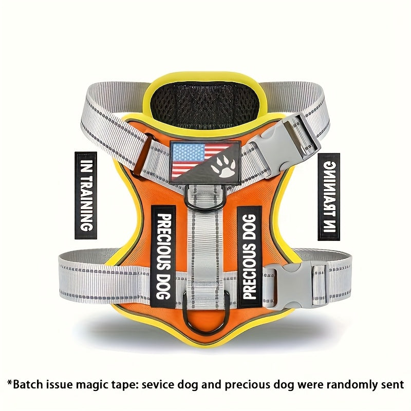 Service Dog Harness, Reflective Dog Vest Harness with 5pcs Patches, Adjustable Soft Oxford Pet Harness, Inner Layer Mesh