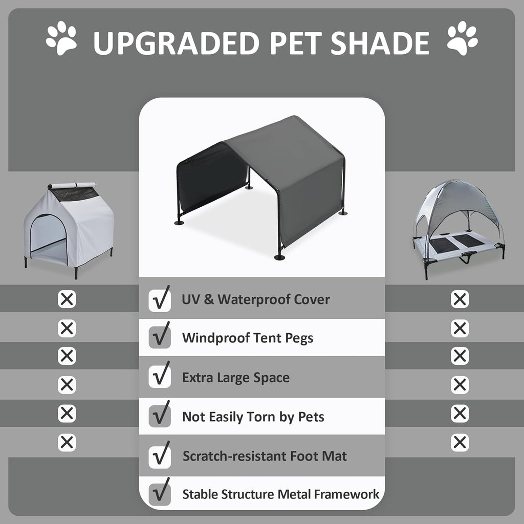 Dog Shade Shelter Outdoor Deep Grey Tent for Large Medium Dogs, 4'x4'x3' Outside Sun Rain Canopy Pet House for Cats Pigs Livestock with Waterproof Roof Ground Nails