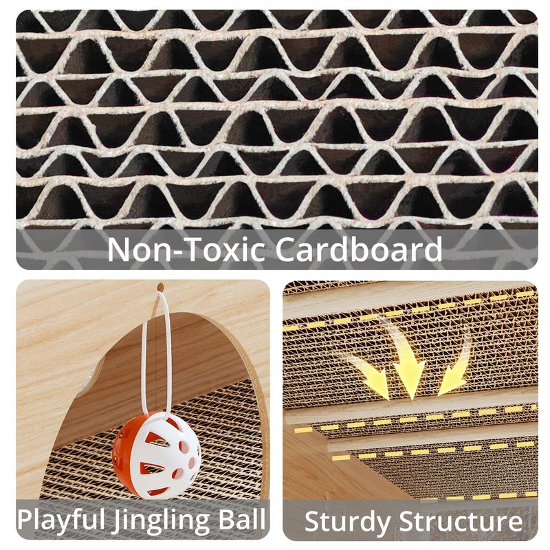 Large Wooden Cat House & Scratcher with Ball Toy  2-in-1 Pet Furniture