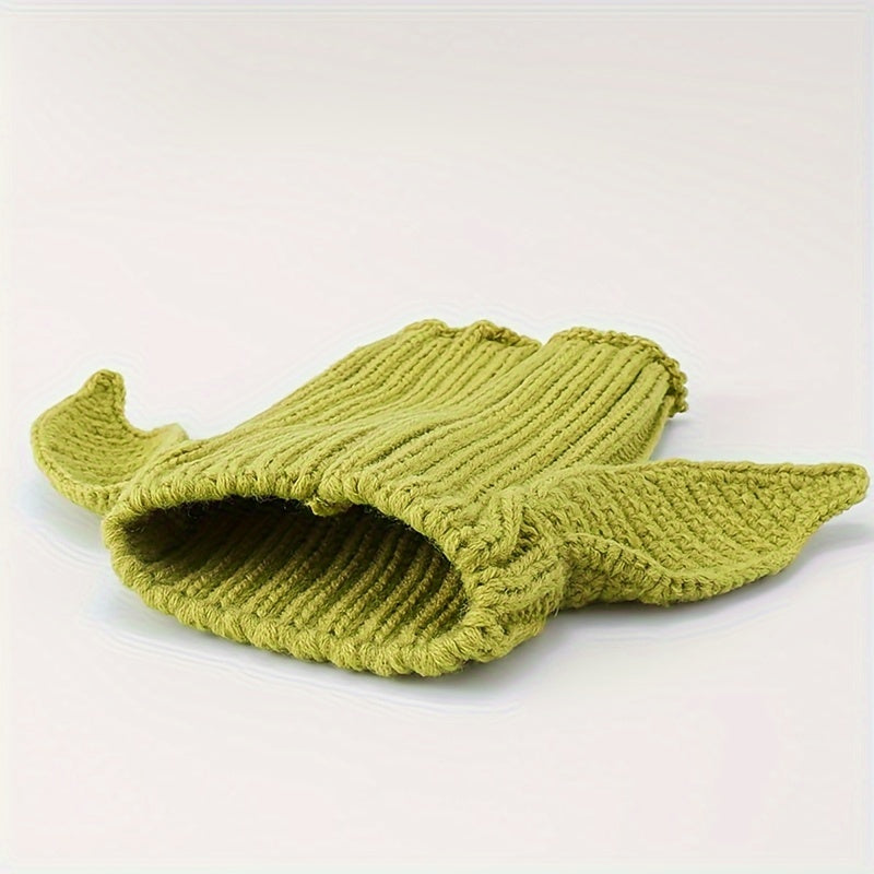 Green Elf Windproof Knitted Dog Hat & Ear Muffs