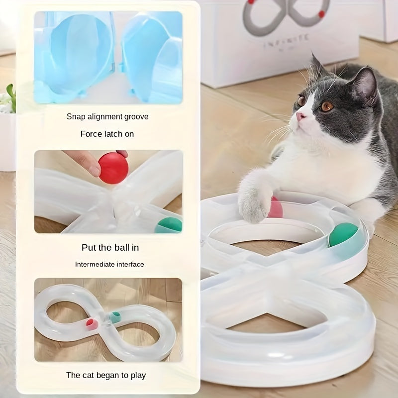Interactive Cat Turntable Track Toy - Infinity Loop Design with Red Pill-like object