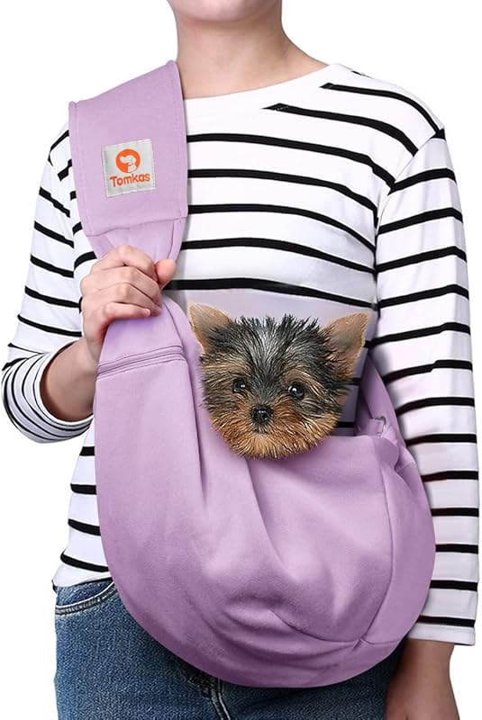 Tomkas Small Dog Sling Carrier - Classic Pocket & Classic Strap - for 3-10 lbs Pets(Black)