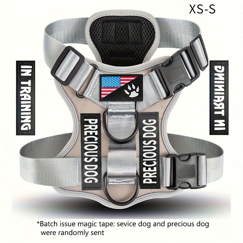 Service Dog Harness, Reflective Dog Vest Harness with 5pcs Patches, Adjustable Soft Oxford Pet Harness, Inner Layer Mesh
