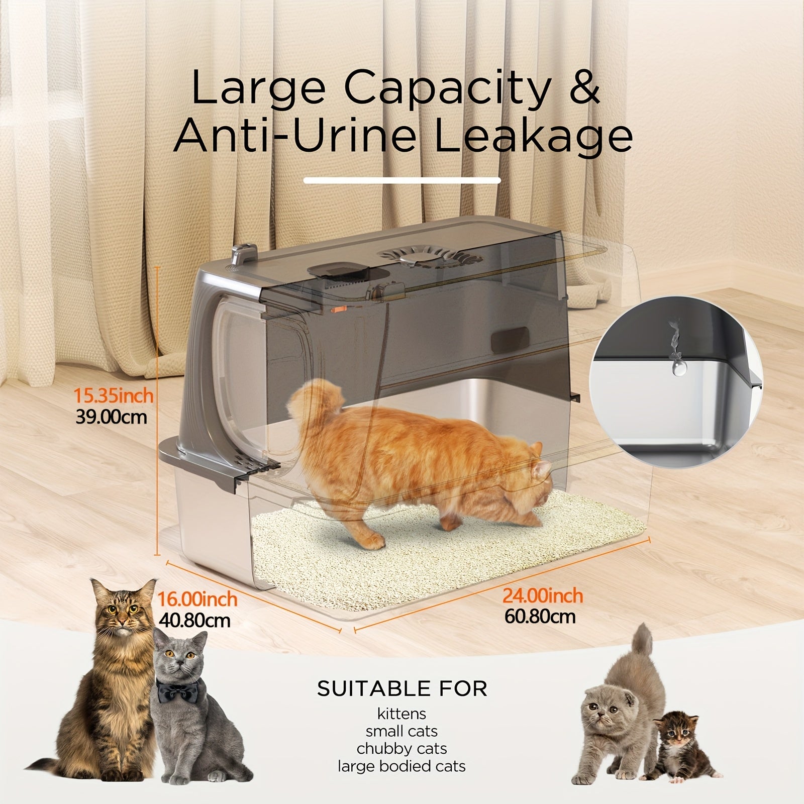 Extra Large Stainless Steel Cat Litter Box Fully Enclosed Cat Litter Box With Lid