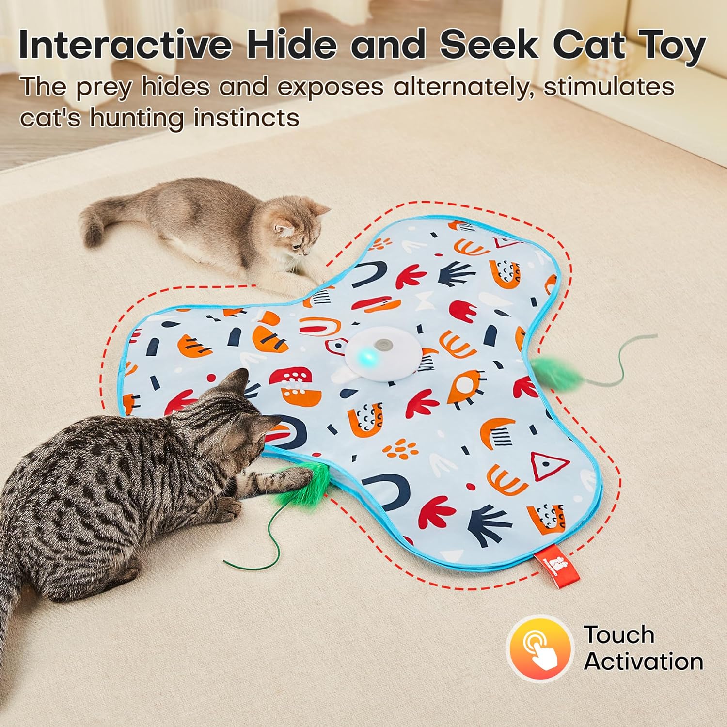 Hide and Seek Interactive Cat Toys Moving Concealed Wand Feather